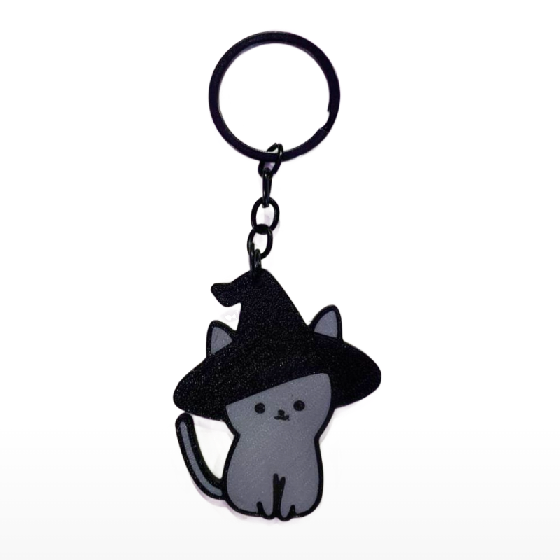 Llavero Gato Bruja Gris - Halloween